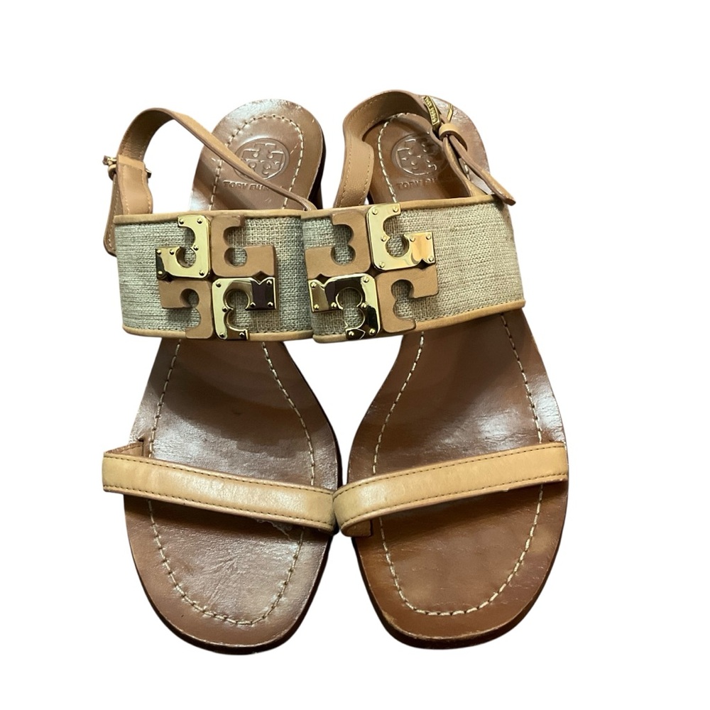 Tory Burch Lowell Logo City Sandal Natural/Ivory sz 7.5W